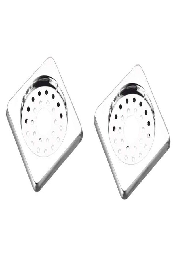 عبوة جديدة من قطعتين من شبكة تصريف أرضية مربعة الشكل من الفولاذ المقاوم للصدأ، مقاس 5x5 بوصة | مصيدة تصريف أرضية مطلية بالكروم مع فتحة